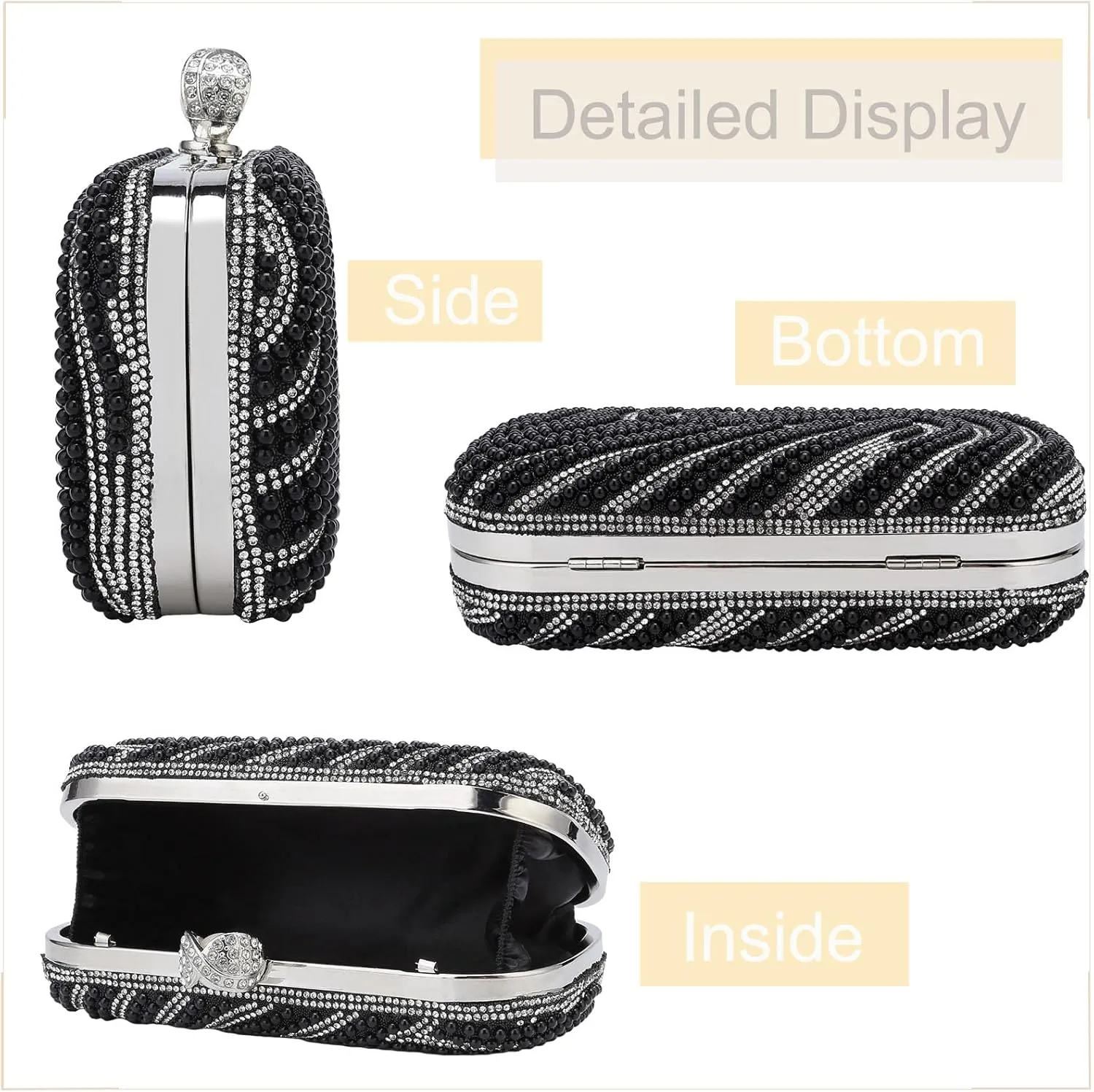 YYW Womens Pearl Clutch Purse Evening Handbags Beaded Bag for Wedding Bride Party with Chain
