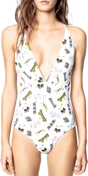 Zadig & Voltaire Womens Jormi Graffiti One Piece Swimsuit US 10 Black FR 42