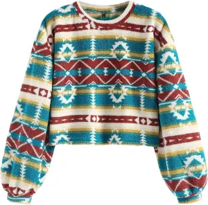 ZAFUL Women's Tribal Ethnic Graphic Cropped Knitwear Bohemian Long Sleeve Pullover Sweater Boho Drop Shoulder Knitted Top