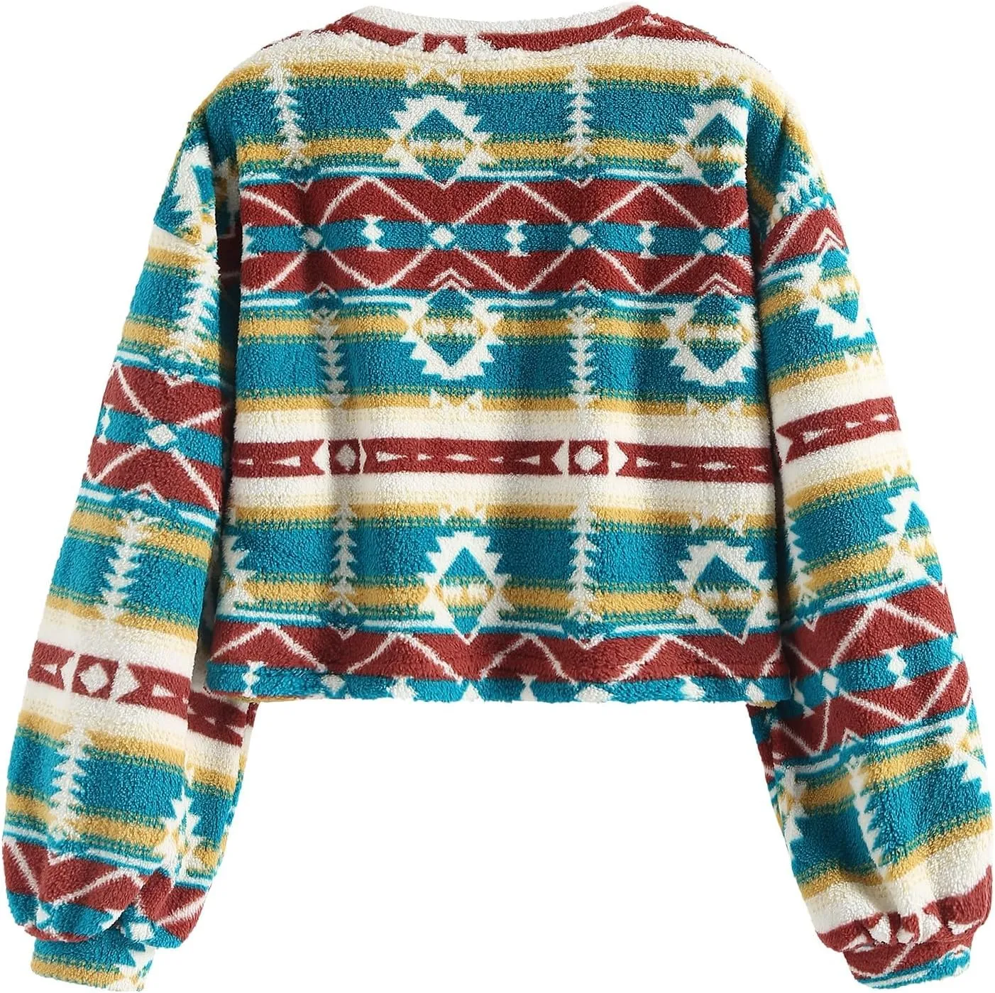 ZAFUL Women's Tribal Ethnic Graphic Cropped Knitwear Bohemian Long Sleeve Pullover Sweater Boho Drop Shoulder Knitted Top