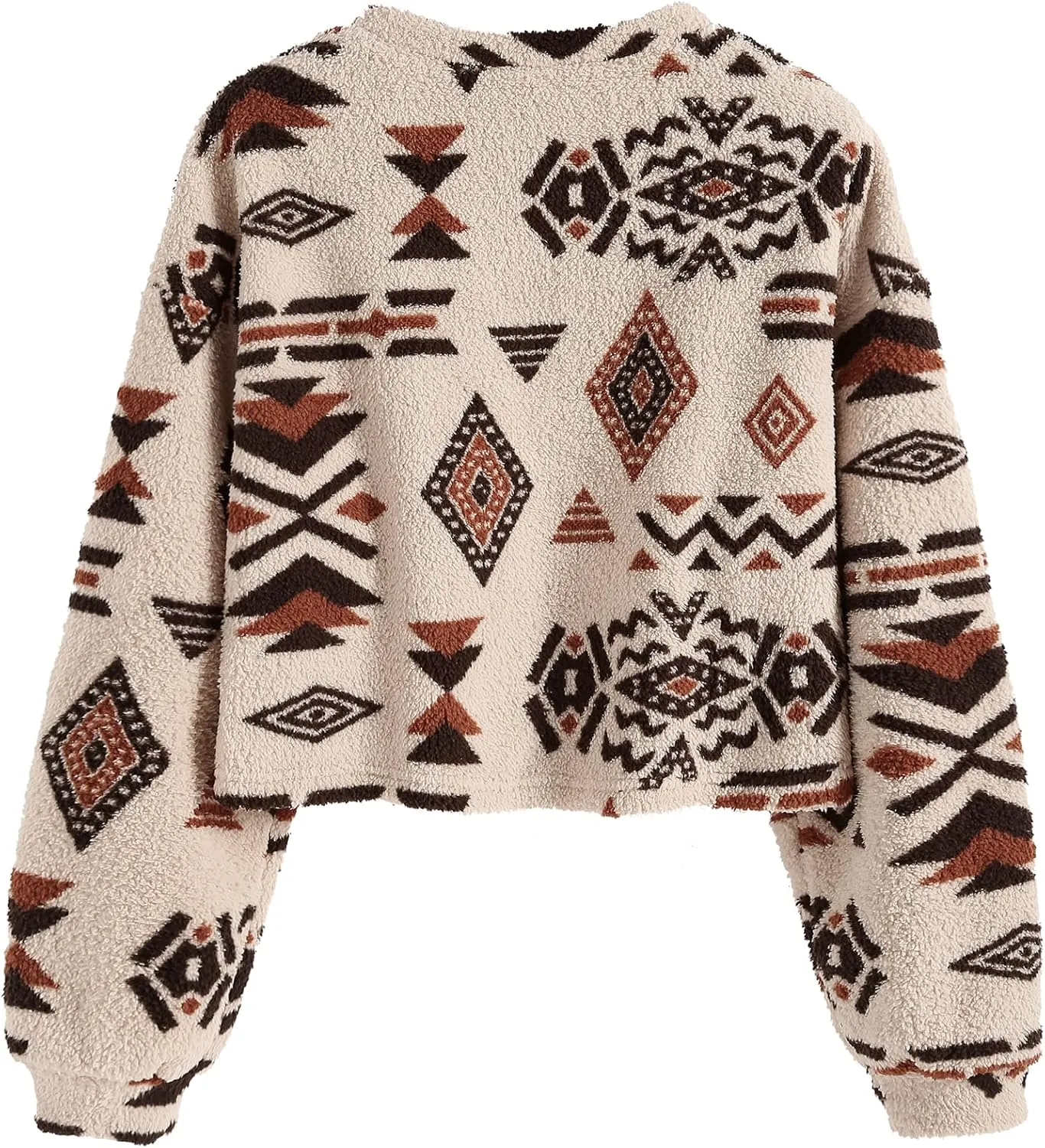 ZAFUL Women's Tribal Ethnic Graphic Cropped Knitwear Bohemian Long Sleeve Pullover Sweater Boho Drop Shoulder Knitted Top