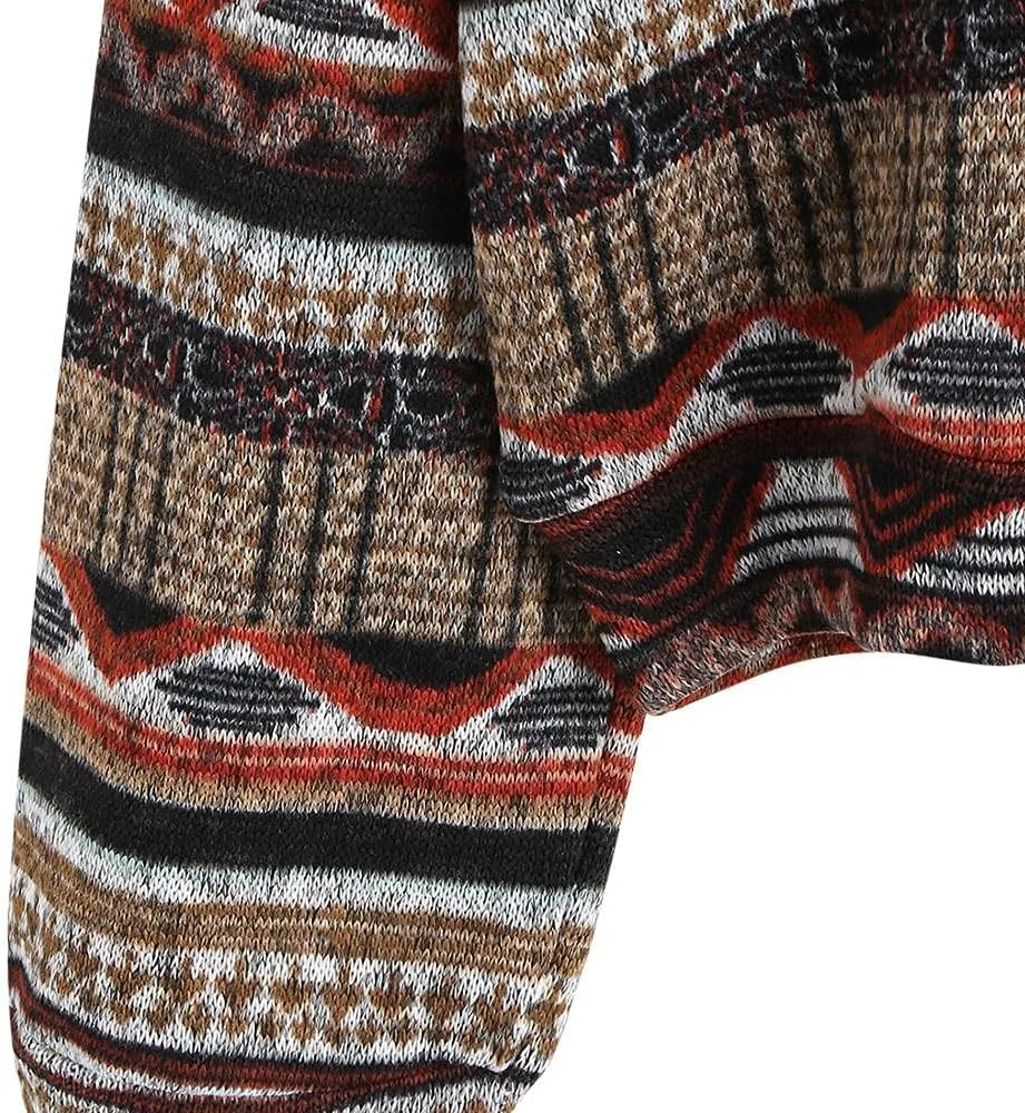ZAFUL Women's Tribal Ethnic Graphic Cropped Knitwear Bohemian Long Sleeve Pullover Sweater Boho Drop Shoulder Knitted Top