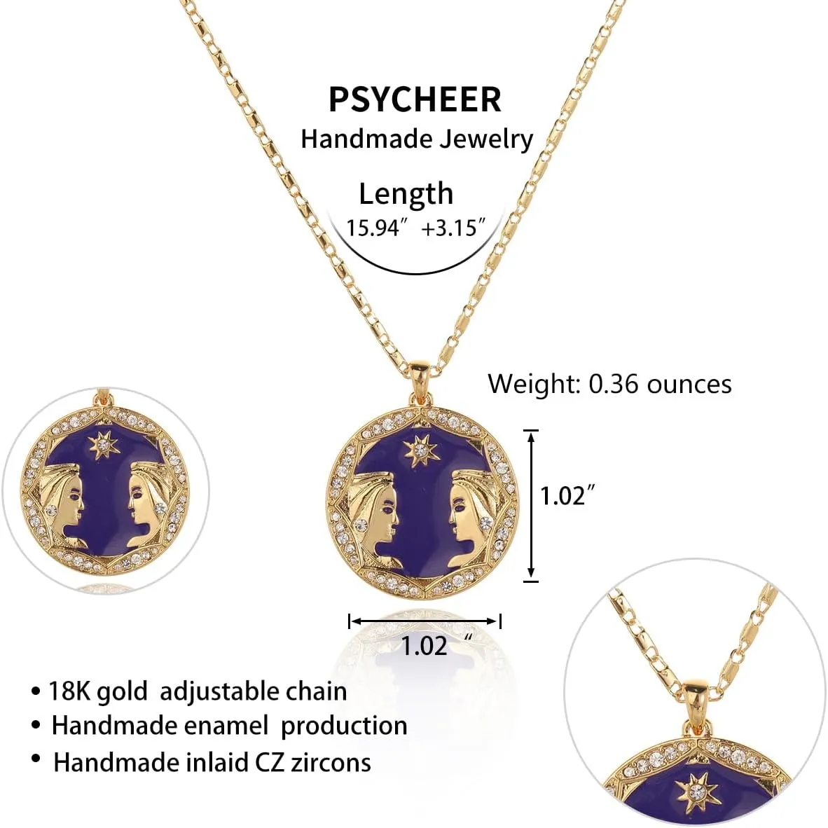 Zodiac Necklace for Women 18K Gold Astrology Jewelry Enamel Constellation Pendant CZ Pearl Jewelry Birthday Gifts for Women,Necklace for Wife Daughter Mom and Sister