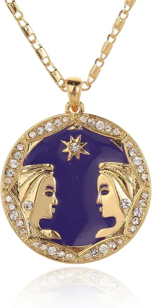 Zodiac Necklace for Women 18K Gold Astrology Jewelry Enamel Constellation Pendant CZ Pearl Jewelry Birthday Gifts for Women,Necklace for Wife Daughter Mom and Sister