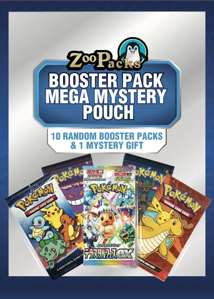 Zoo Packs Booster Pack Mega Mystery Pouch | 10 Booster Packs   1 Mystery Gift Item | Compatible with Pokemon Cards