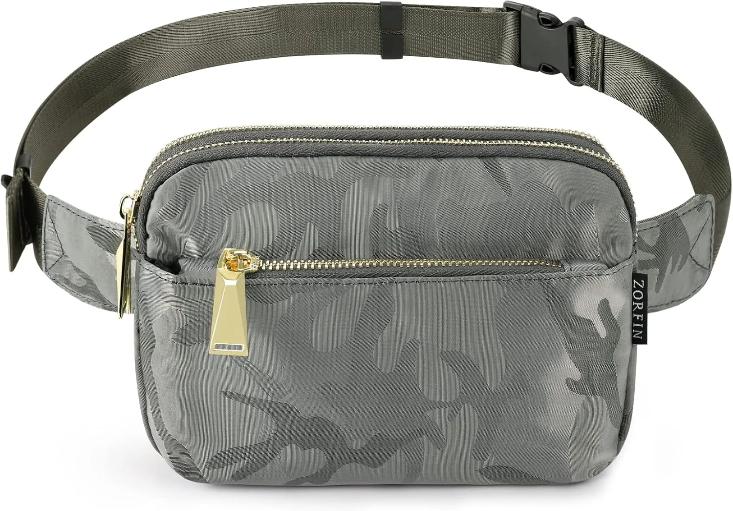 ZORFIN Fanny Packs for Women Men: Crossbody Belt Bag with Adjustable Strap - Fashion Waist Packs for Workout Running Traveling Hiking Camo Gray