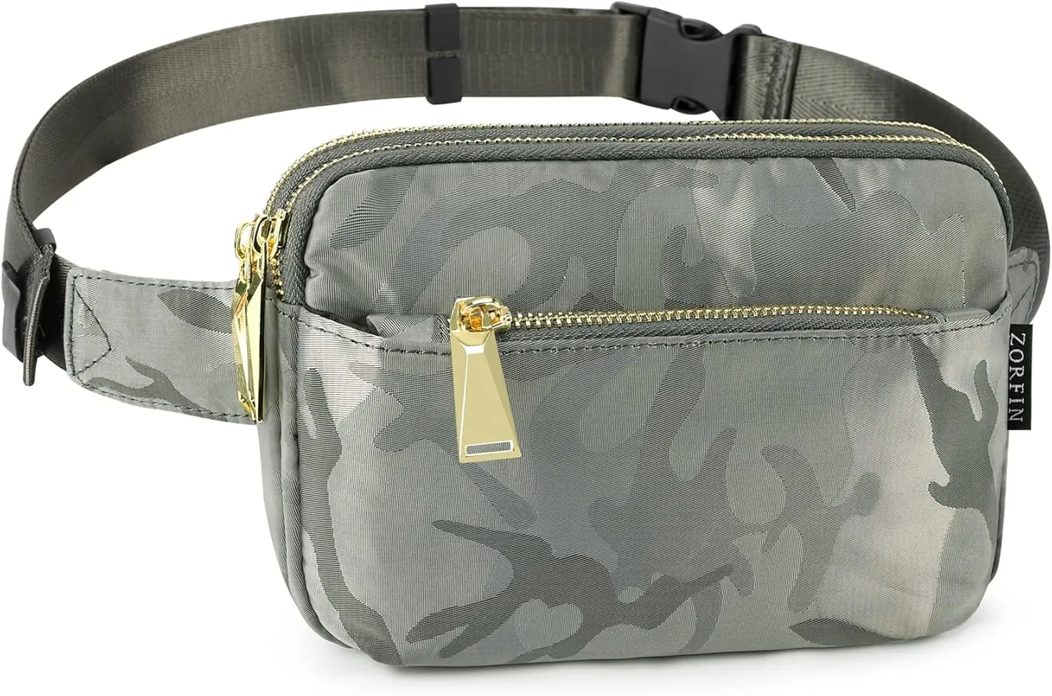 ZORFIN Fanny Packs for Women Men: Crossbody Belt Bag with Adjustable Strap - Fashion Waist Packs for Workout Running Traveling Hiking Camo Gray