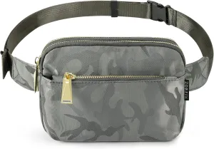 ZORFIN Fanny Packs for Women Men: Crossbody Belt Bag with Adjustable Strap - Fashion Waist Packs for Workout Running Traveling Hiking Camo Gray